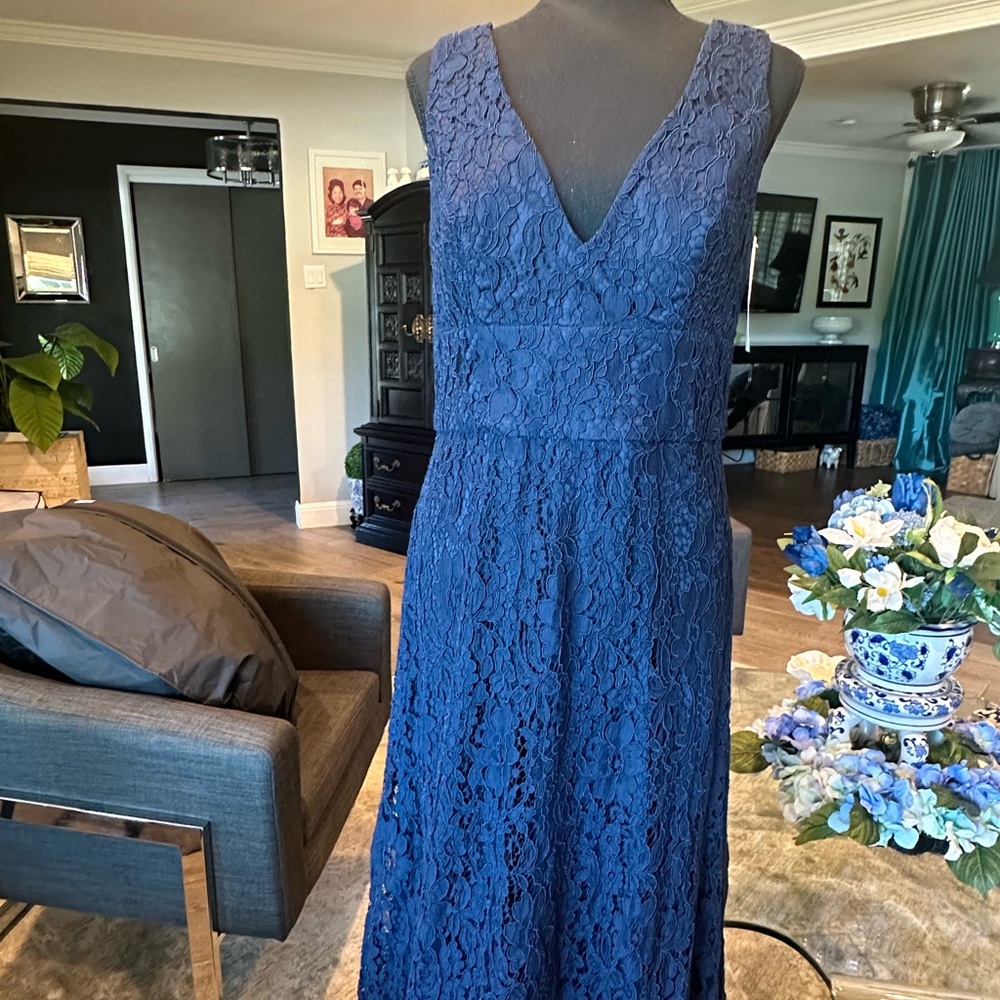 Navy blue lace evening dress